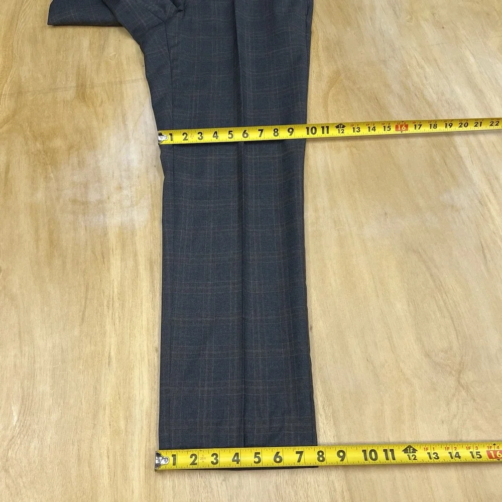 Ted Baker Suit 2Pc Set Mens 44L Long Wool Pants 37x31‎ Taper Gray/Brown Plaid